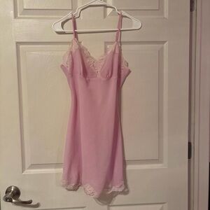 Pink Lace Trim Slip Dress